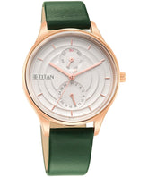 Titan Women's Neo Workdays Watch with Silver Dial & Green Leather Strap, 2670WL05